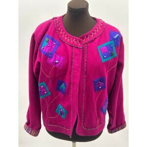 Yak Magik Nepal Wool Blend Jacket Women’s Size M Pink Embroidered Boho Festival